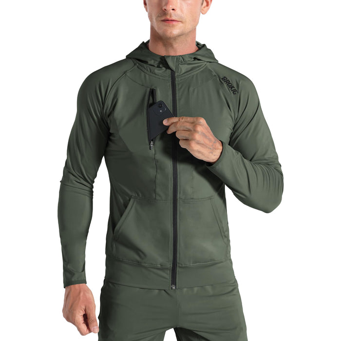 BROKIG Men’s Windbreak Running Jacket with Zip-Up Hood