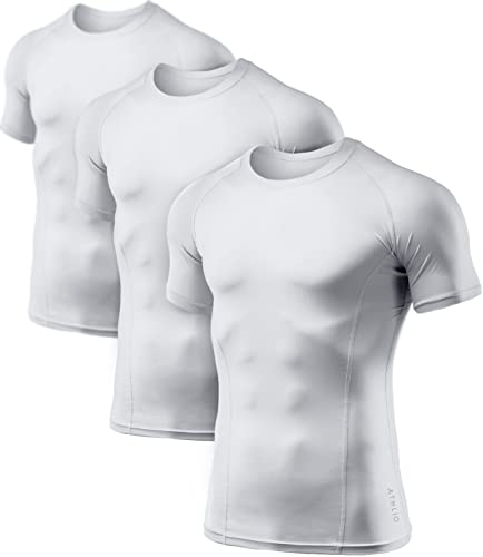 ATHLIO Men's Cool Dry Short Sleeve Compression Shirts, Sports Baselayer T-Shirts Tops, Athletic Workout Shirt