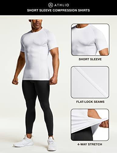 ATHLIO Men's Cool Dry Short Sleeve Compression Shirts, Sports Baselayer T-Shirts Tops, Athletic Workout Shirt