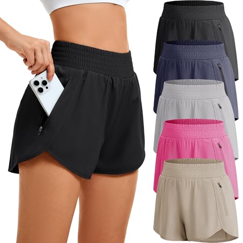 CE' CERDR 5 Pack Women's Athletic Workout Short High Waisted Running Shorts
