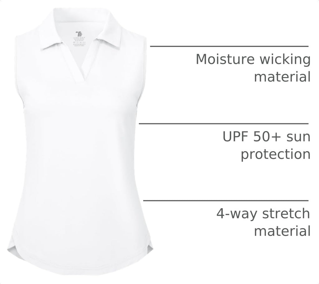 BGOWATU Women's Sleeveless Golf Polo Shirts Collared V Neck Tennis Tank Tops UPF 50+ Quick Dry Lightweight