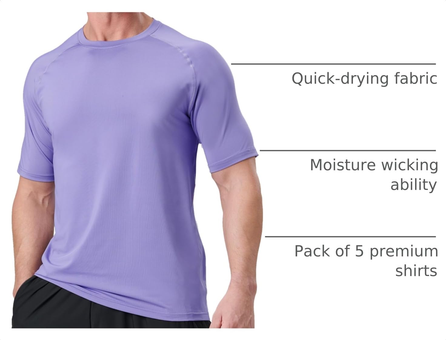 5 Pack Men’s Active Quick Dry Crew Neck T Shirts | Athletic Running Gym Workout Short Sleeve Tee Tops Bulk