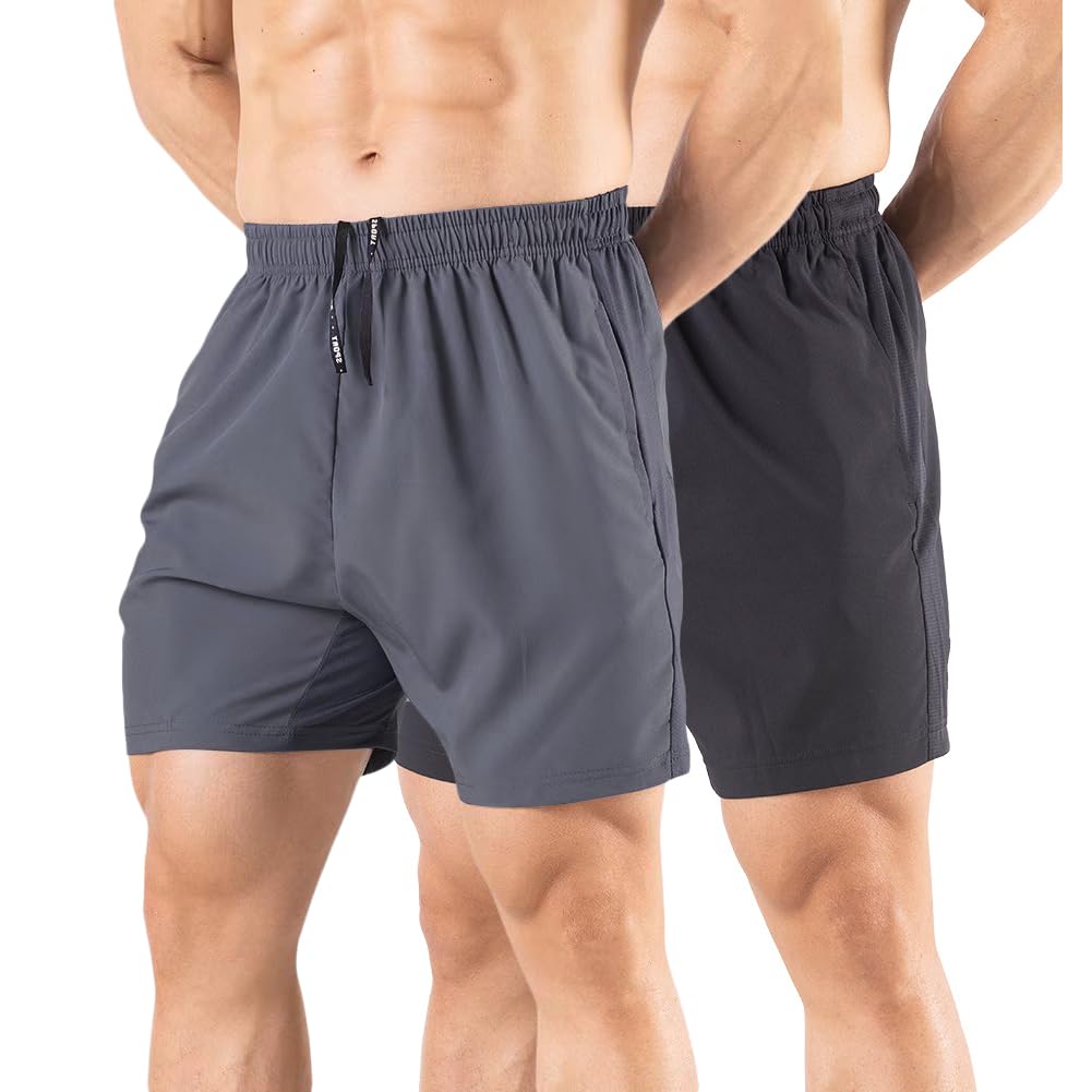 Gaglg Men's 5" Running Shorts 2 Pack Quick Dry Athletic Workout Gym Shorts with Zipper Pockets
