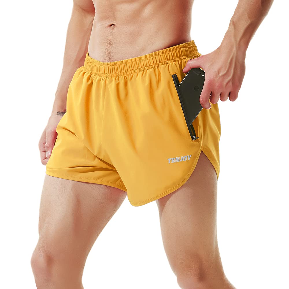 TENJOY Men's Running Shorts Gym Athletic Workout Shorts for Men 3 inch Sports Shorts with Zipper Pocket