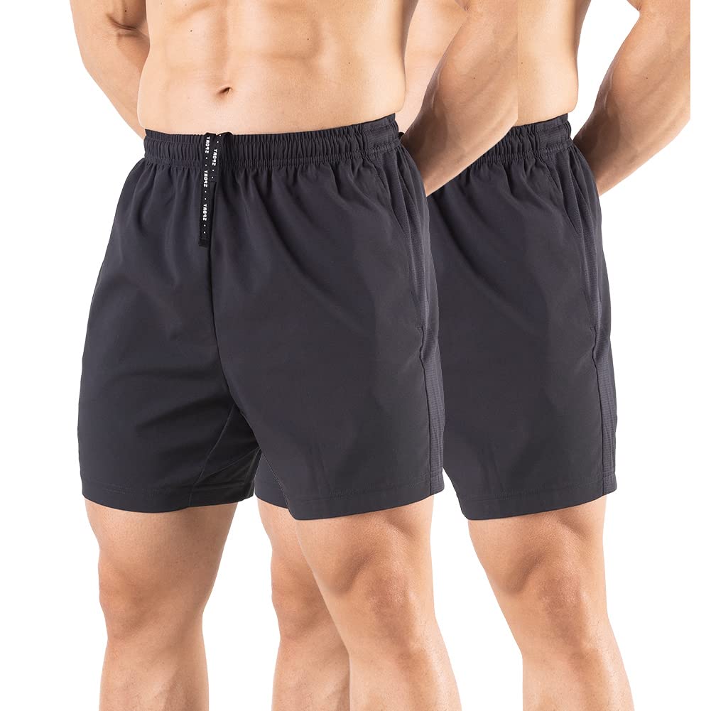 Gaglg Men's 5" Running Shorts 2 Pack Quick Dry Athletic Workout Gym Shorts with Zipper Pockets