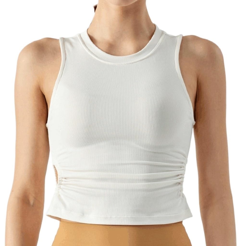 QWERAXZG Women’s High-Neck Built-In Bra Workout Tank Top