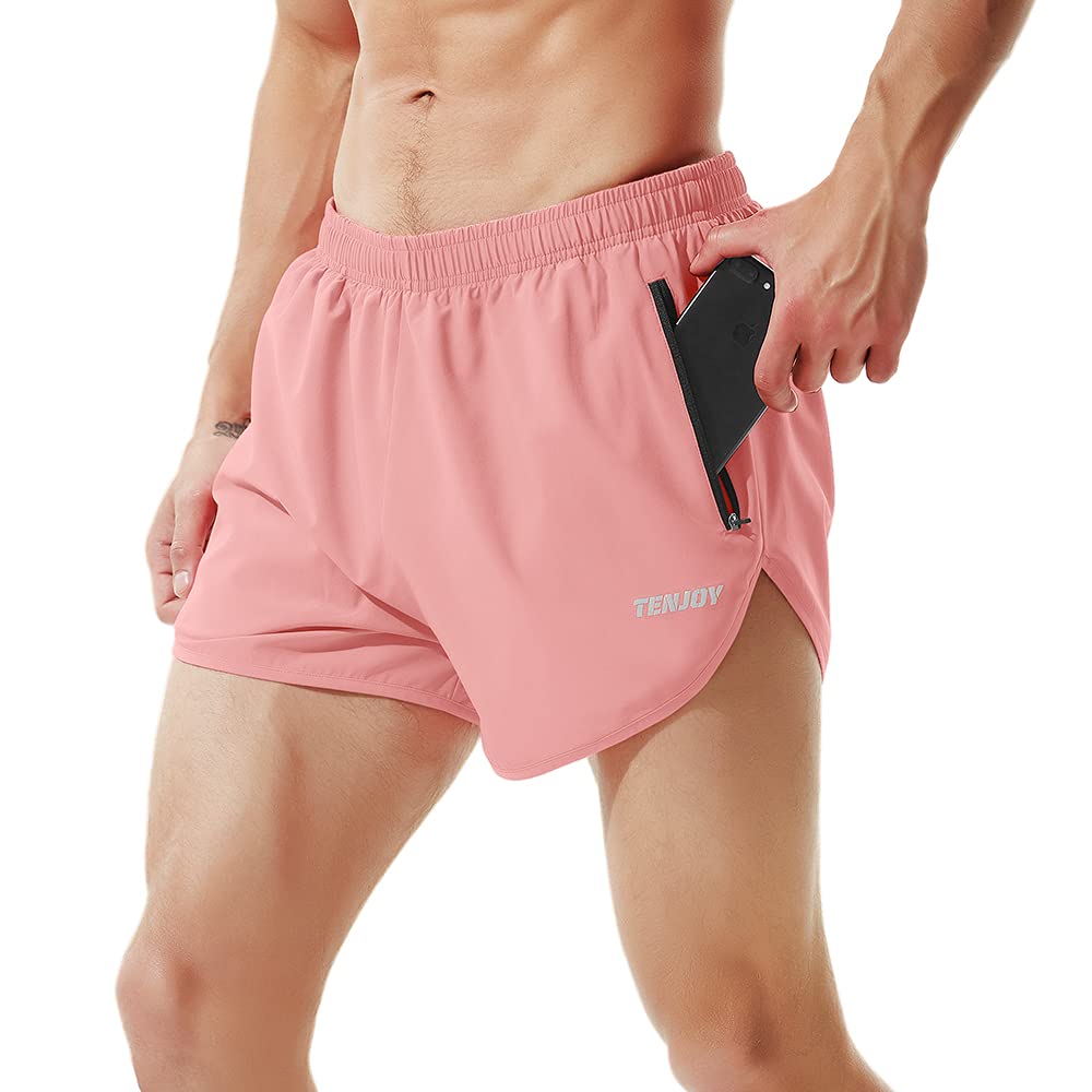TENJOY Men's Running Shorts Gym Athletic Workout Shorts for Men 3 inch Sports Shorts with Zipper Pocket