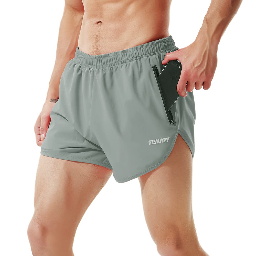 TENJOY Men’s 3-Inch Athletic Running Shorts with Zipper Pocket