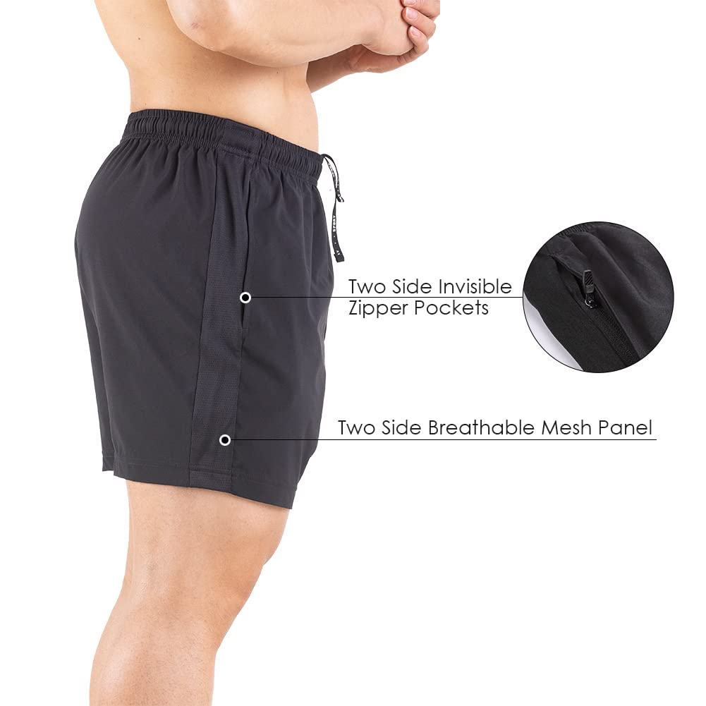Gaglg Men's 5" Running Shorts 2 Pack Quick Dry Athletic Workout Gym Shorts with Zipper Pockets