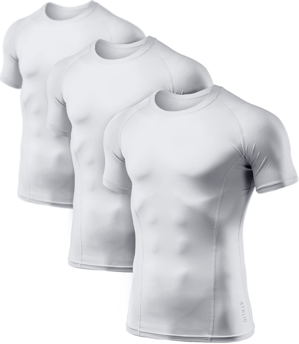 ATHLIO Men's Cool Dry Short Sleeve Compression Shirts, Sports Baselayer T-Shirts Tops, Athletic Workout Shirt