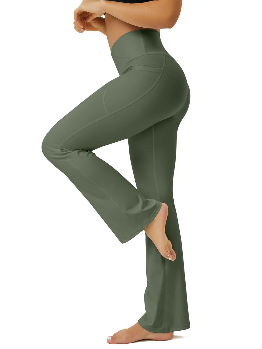FOHOFO Women’s Crossover High-Waist Flare Yoga Pants