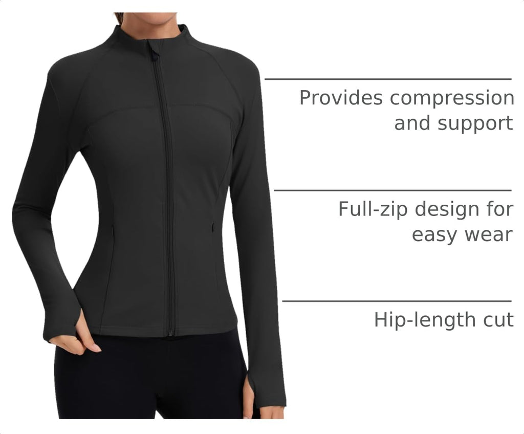Rapbin Women’s Slim-Fit Full-Zip Workout Jacket with Thumb Holes