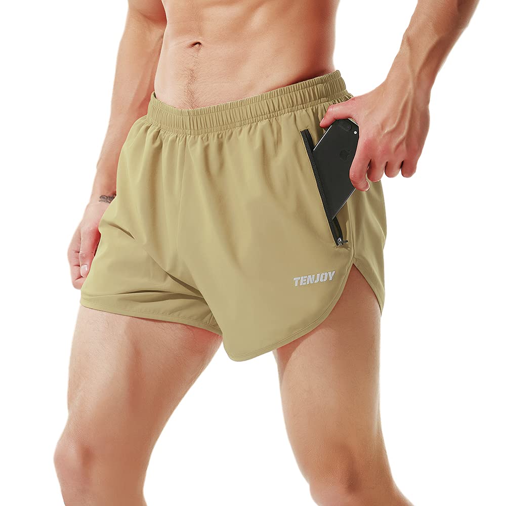 TENJOY Men's Running Shorts Gym Athletic Workout Shorts for Men 3 inch Sports Shorts with Zipper Pocket