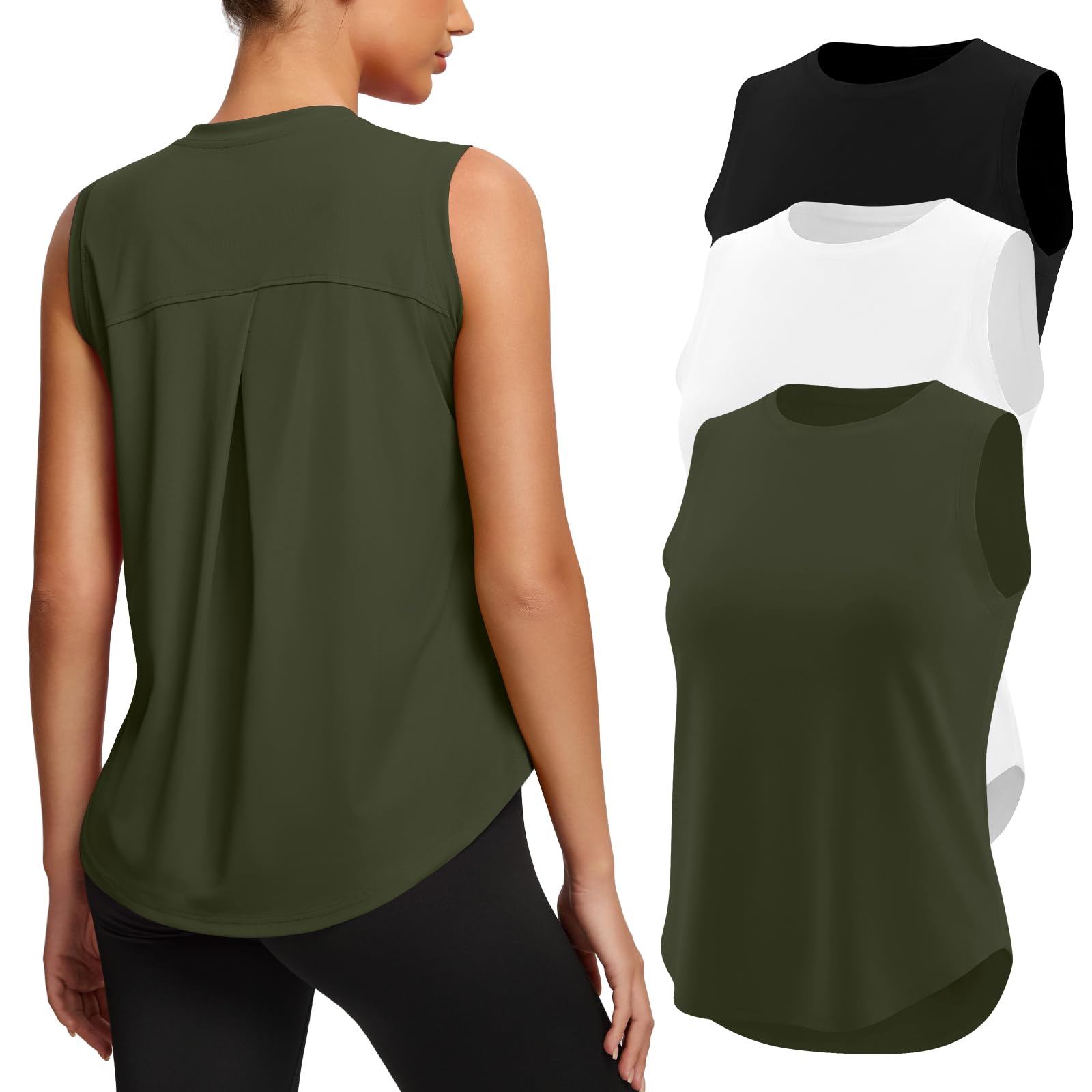 Missclub 3 Pack Workout Tops for Women Athletic Running Yoga Tank Tops