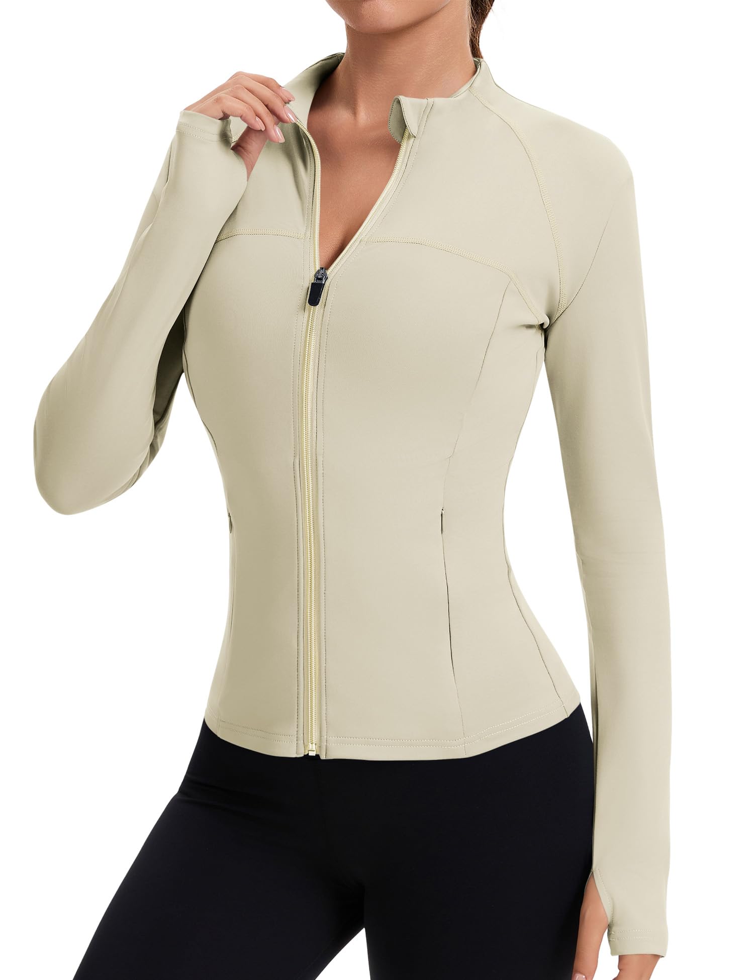 Rapbin Women’s Slim-Fit Full-Zip Workout Jacket with Thumb Holes