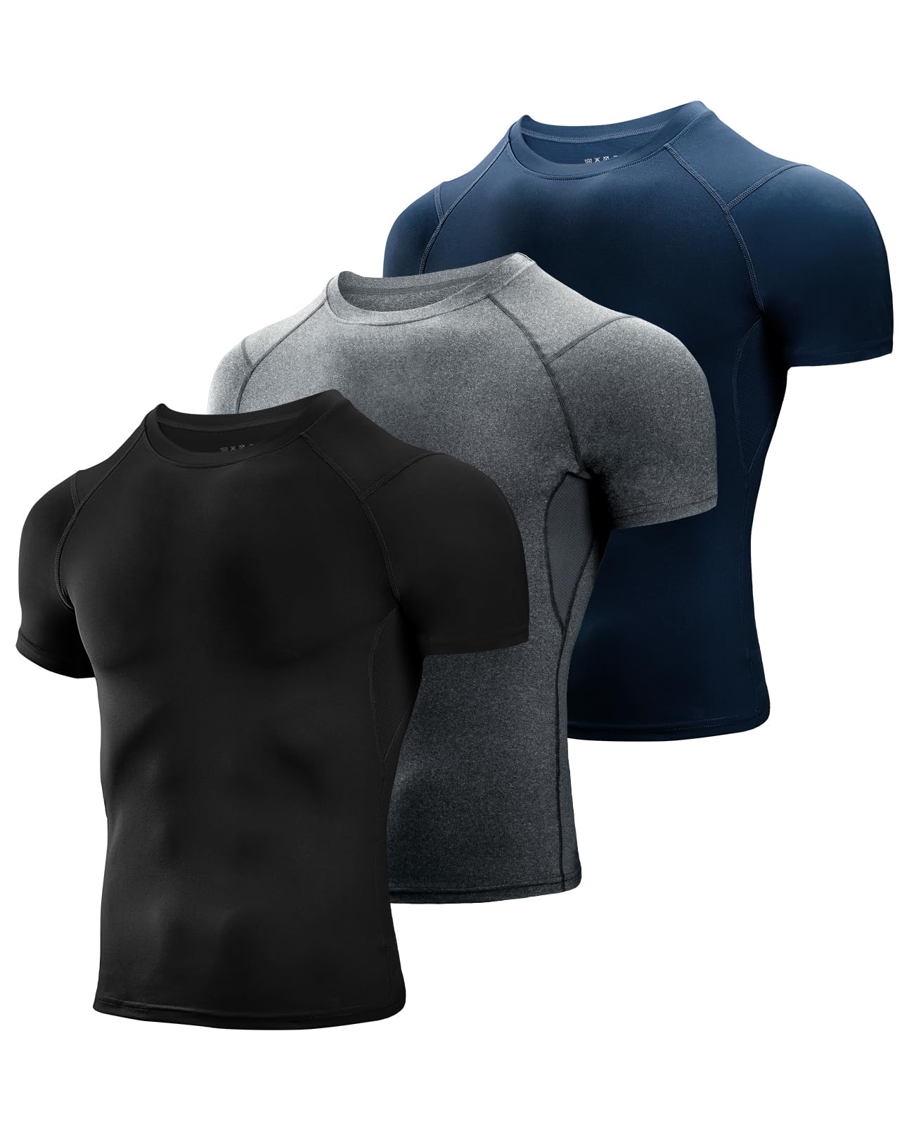 Niksa Men's Compression Shirts 3/5 Pack,Short Sleeve Athletic Compression Tops Cool Dry Workout T Shirt
