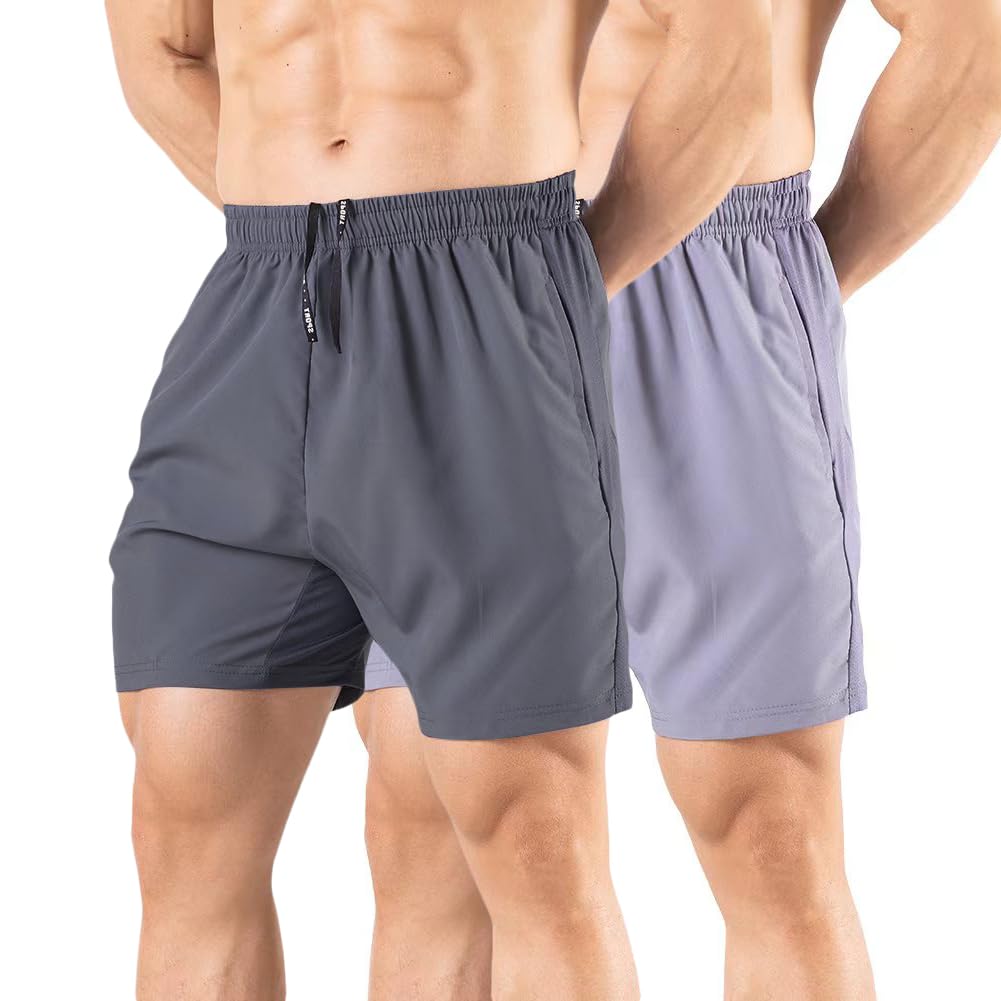 Gaglg Men's 5" Running Shorts 2 Pack Quick Dry Athletic Workout Gym Shorts with Zipper Pockets