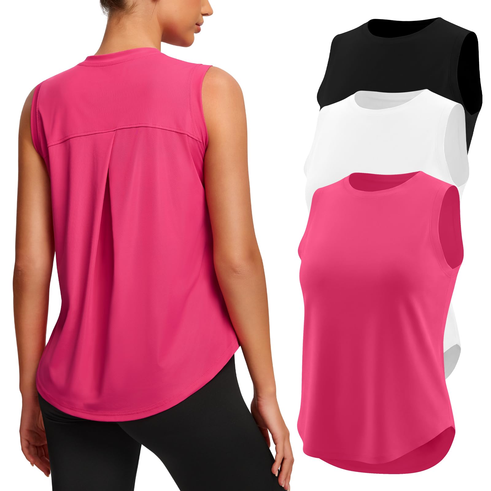 Missclub 3 Pack Workout Tops for Women Athletic Running Yoga Tank Tops