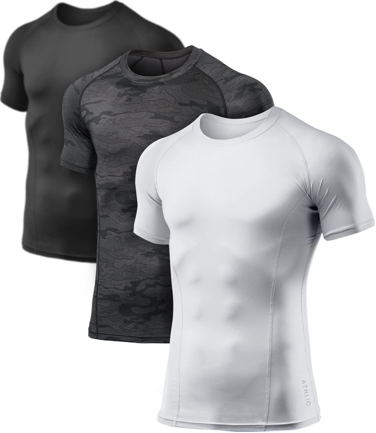 ATHLIO Men's Cool Dry Short Sleeve Compression Shirts, Sports Baselayer T-Shirts Tops, Athletic Workout Shirt