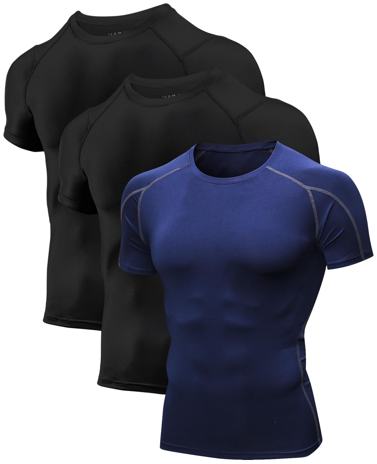 Niksa Men's Compression Shirts 3/5 Pack,Short Sleeve Athletic Compression Tops Cool Dry Workout T Shirt