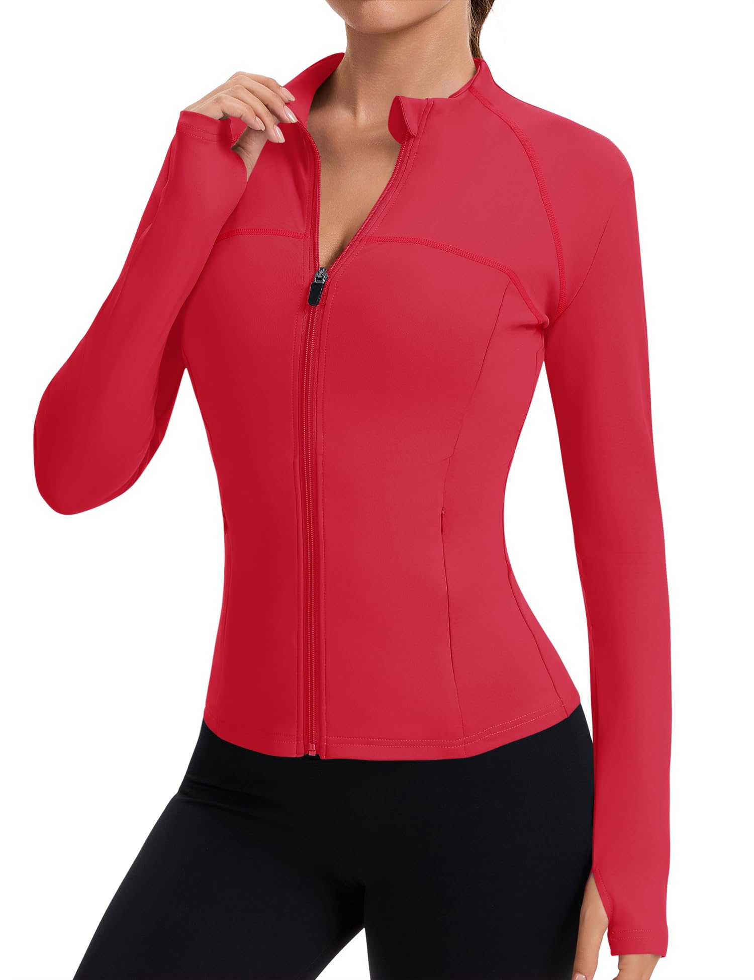 Rapbin Women’s Slim-Fit Full-Zip Workout Jacket with Thumb Holes