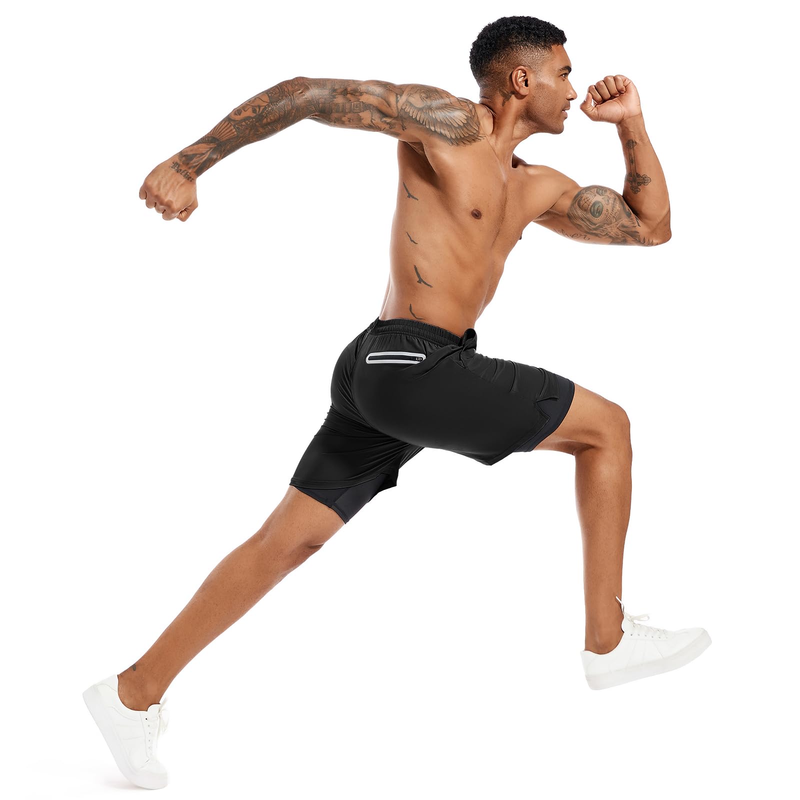 TENJOY Men's 2 in 1 Running Shorts 5 in or 7 in Quick Dry Gym Athletic Workout Shorts for Men with Phone Pockets