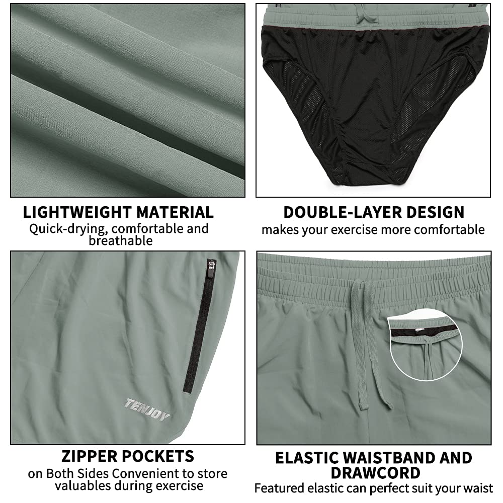 TENJOY Men's Running Shorts Gym Athletic Workout Shorts for Men 3 inch Sports Shorts with Zipper Pocket