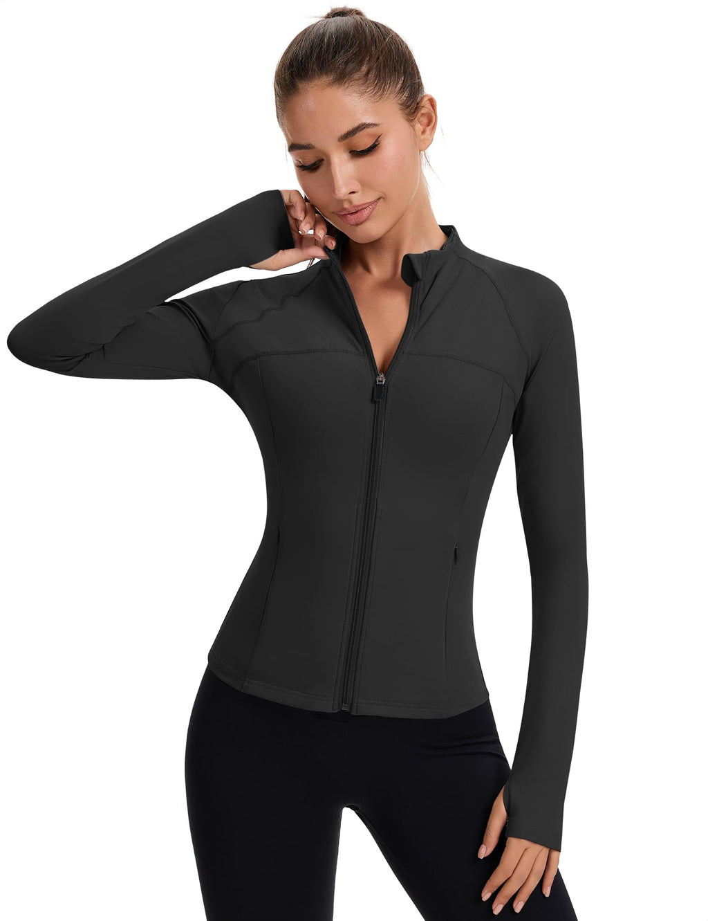 Rapbin Women’s Slim-Fit Full-Zip Workout Jacket with Thumb Holes