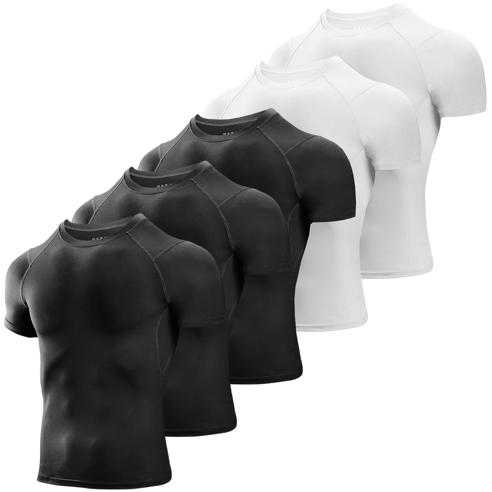Niksa Men's Compression Shirts 3/5 Pack,Short Sleeve Athletic Compression Tops Cool Dry Workout T Shirt
