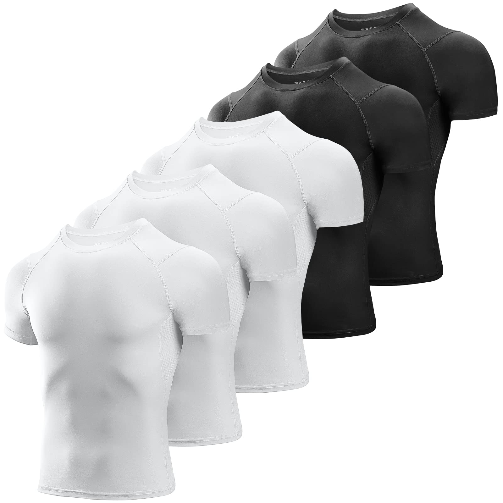 Niksa Men's Compression Shirts 3/5 Pack,Short Sleeve Athletic Compression Tops Cool Dry Workout T Shirt