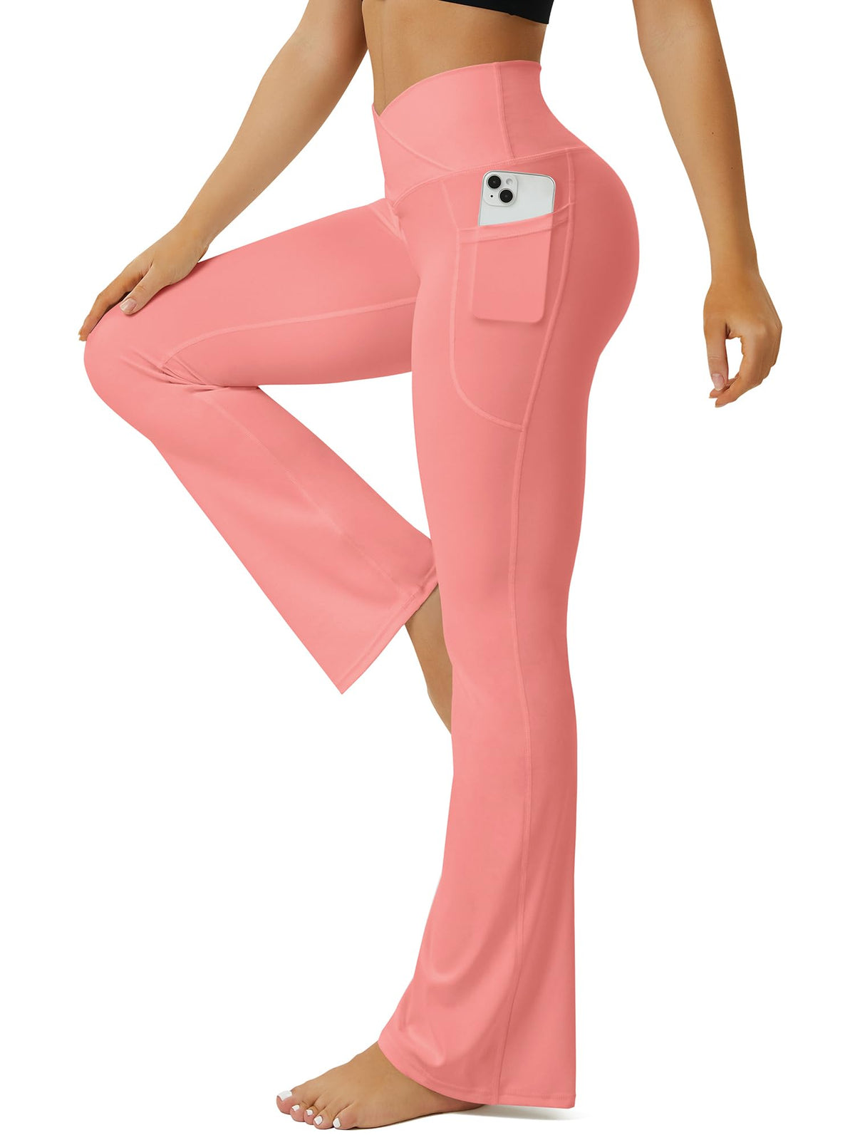 FOHOFO Women’s Crossover High-Waist Flare Yoga Pants