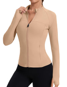 Rapbin Women’s Slim-Fit Full-Zip Workout Jacket with Thumb Holes