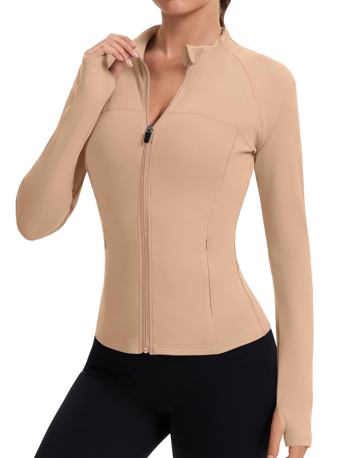 Rapbin Women’s Slim-Fit Full-Zip Workout Jacket with Thumb Holes