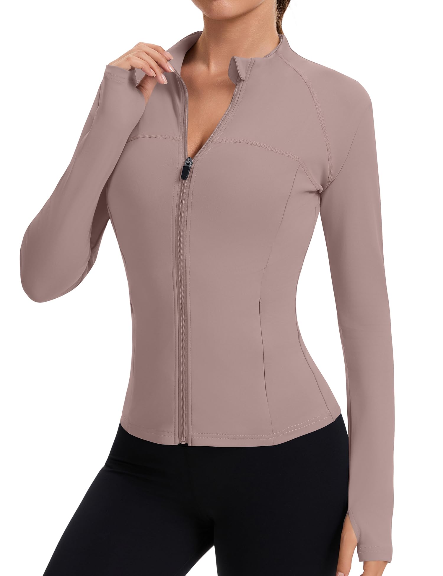 Rapbin Women’s Slim-Fit Full-Zip Workout Jacket with Thumb Holes
