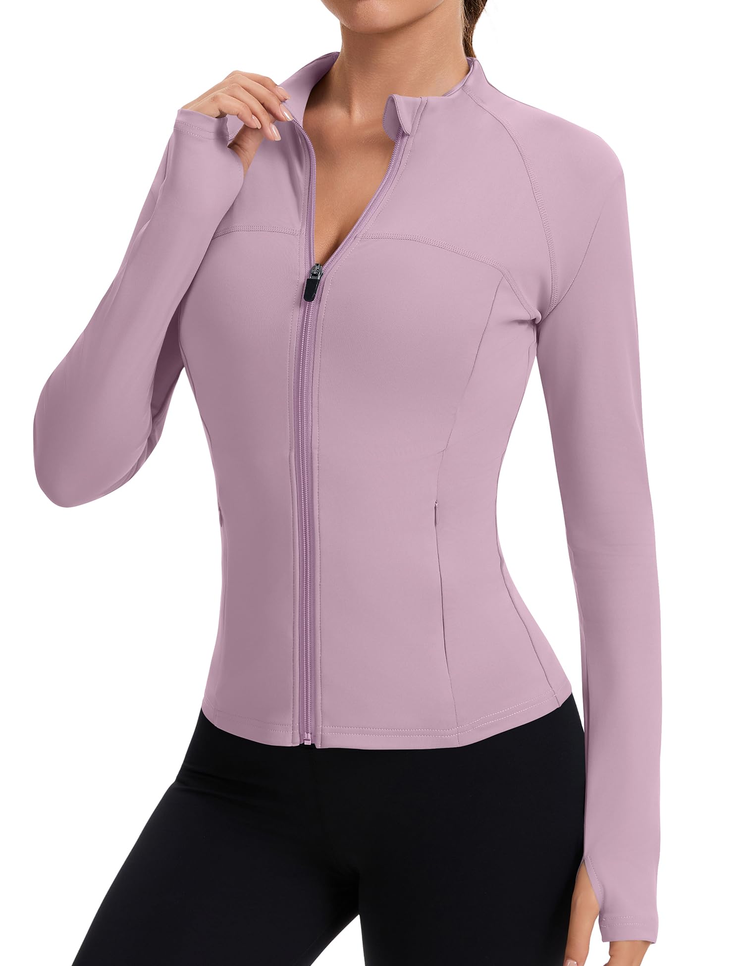 Rapbin Women’s Slim-Fit Full-Zip Workout Jacket with Thumb Holes