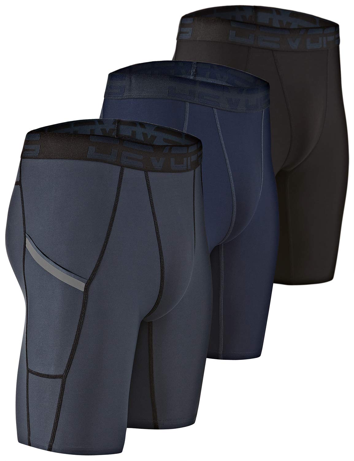 DEVOPS 3 or 5 Pack Men's Compression Shorts with Pocket/Non-Pocket