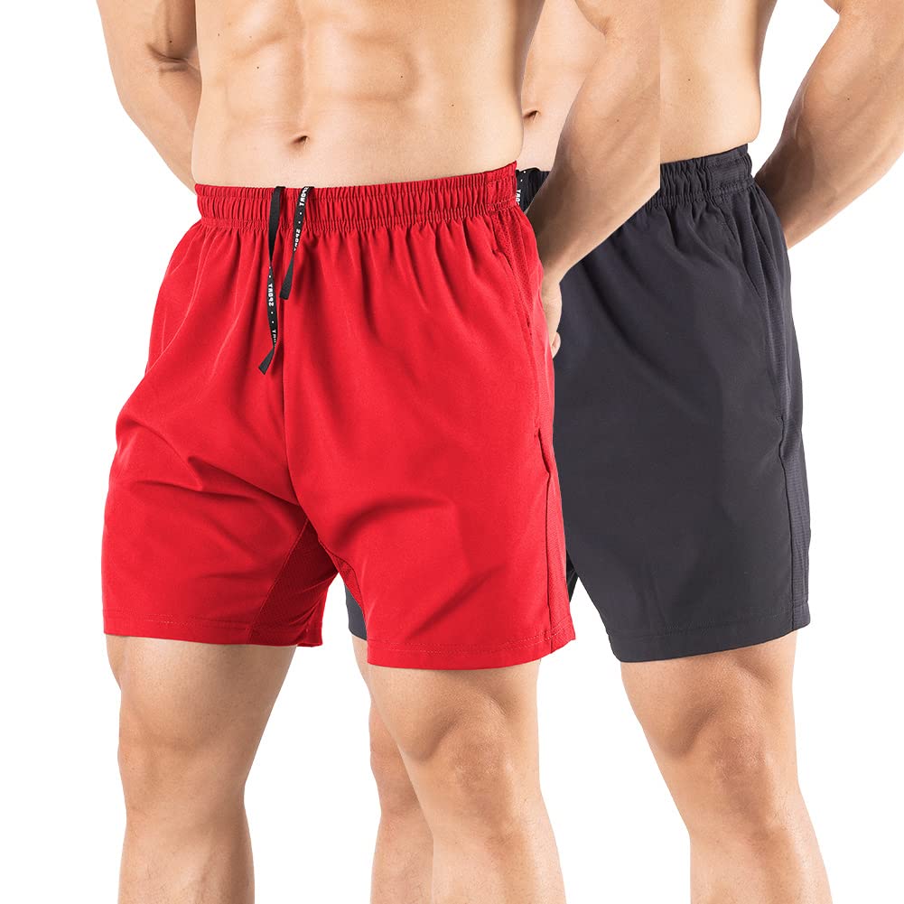 Gaglg Men's 5" Running Shorts 2 Pack Quick Dry Athletic Workout Gym Shorts with Zipper Pockets