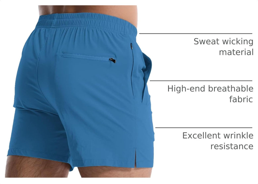 Lempue 2 Pack Mens Athletic Shorts 5" Gym Workout Running Zipper Pockets