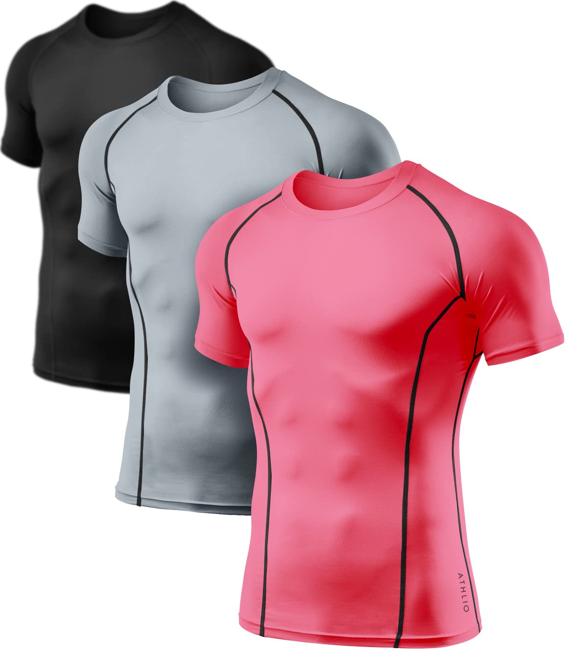 ATHLIO Men's Cool Dry Short Sleeve Compression Shirts, Sports Baselayer T-Shirts Tops, Athletic Workout Shirt