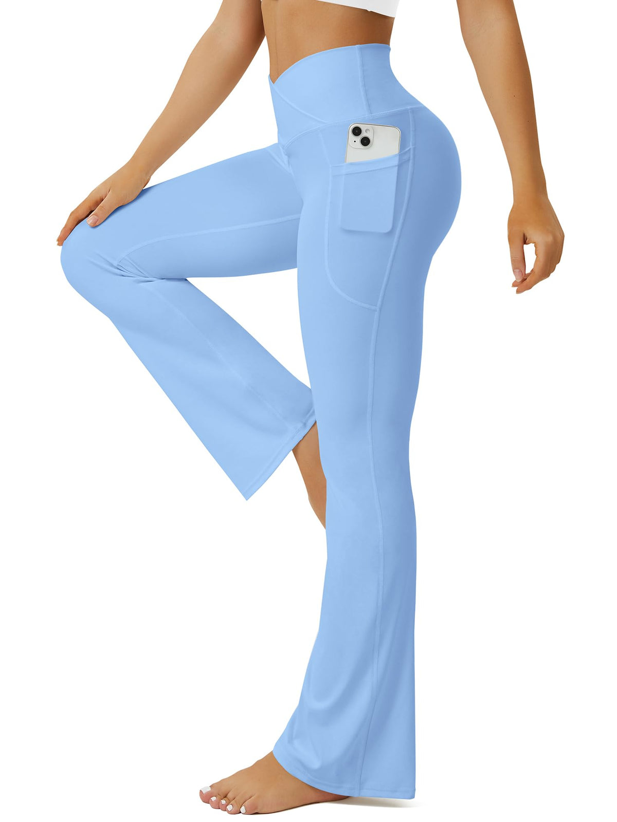 FOHOFO Women’s Crossover High-Waist Flare Yoga Pants