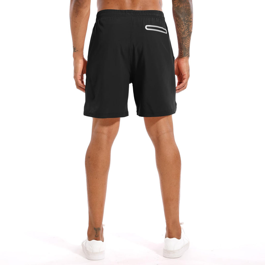 TENJOY Men's 2 in 1 Running Shorts 5 in or 7 in Quick Dry Gym Athletic Workout Shorts for Men with Phone Pockets