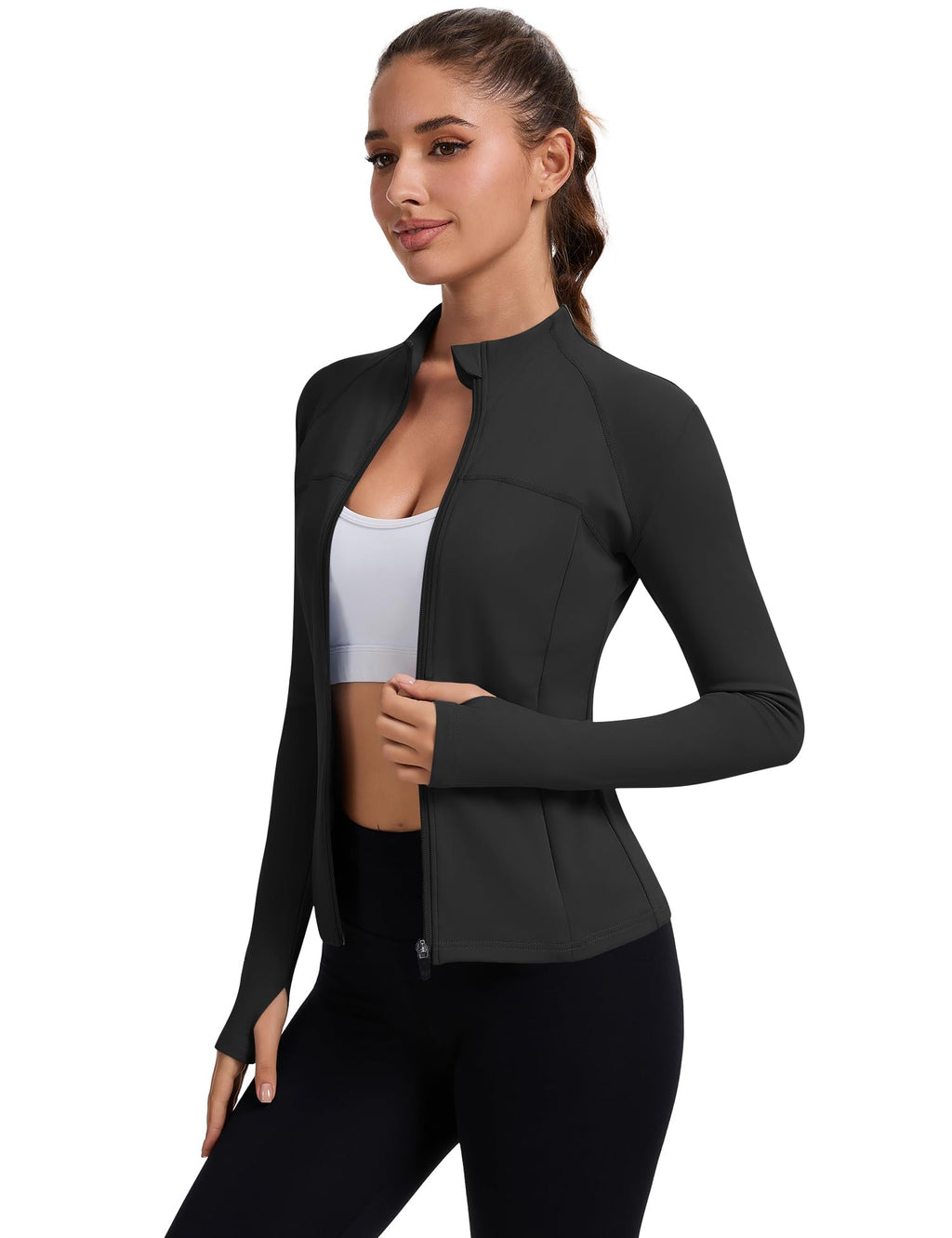 Rapbin Women’s Slim-Fit Full-Zip Workout Jacket with Thumb Holes