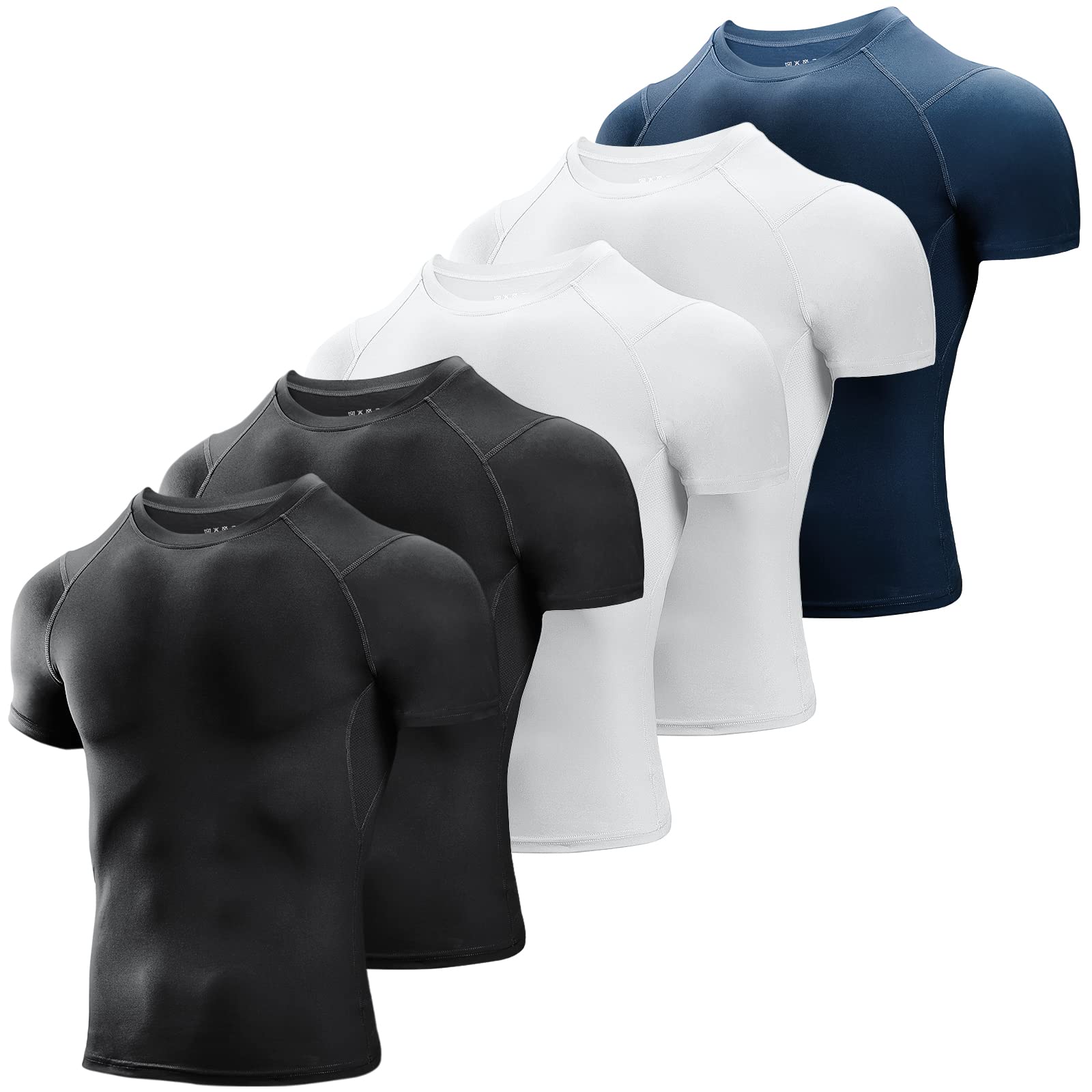 Niksa Men's Compression Shirts 3/5 Pack,Short Sleeve Athletic Compression Tops Cool Dry Workout T Shirt