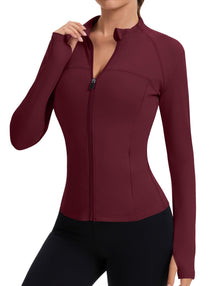 Rapbin Women’s Slim-Fit Full-Zip Workout Jacket with Thumb Holes