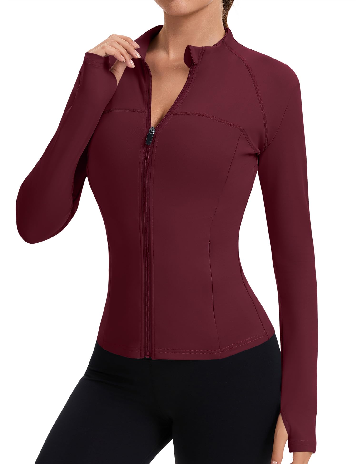 Rapbin Women’s Slim-Fit Full-Zip Workout Jacket with Thumb Holes