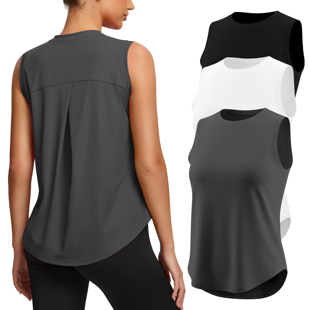Missclub 3 Pack Workout Tops for Women Athletic Running Yoga Tank Tops