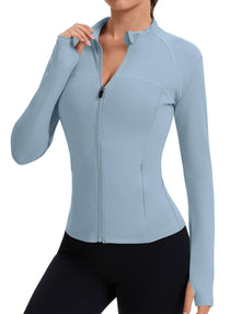 Rapbin Women’s Slim-Fit Full-Zip Workout Jacket with Thumb Holes