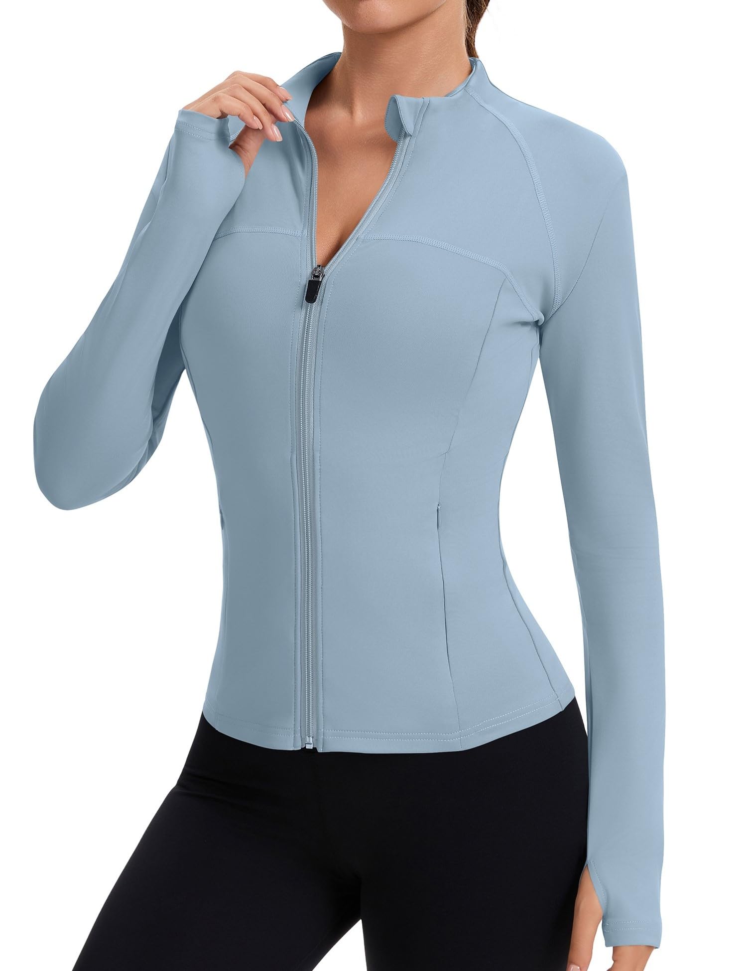 Rapbin Women’s Slim-Fit Full-Zip Workout Jacket with Thumb Holes