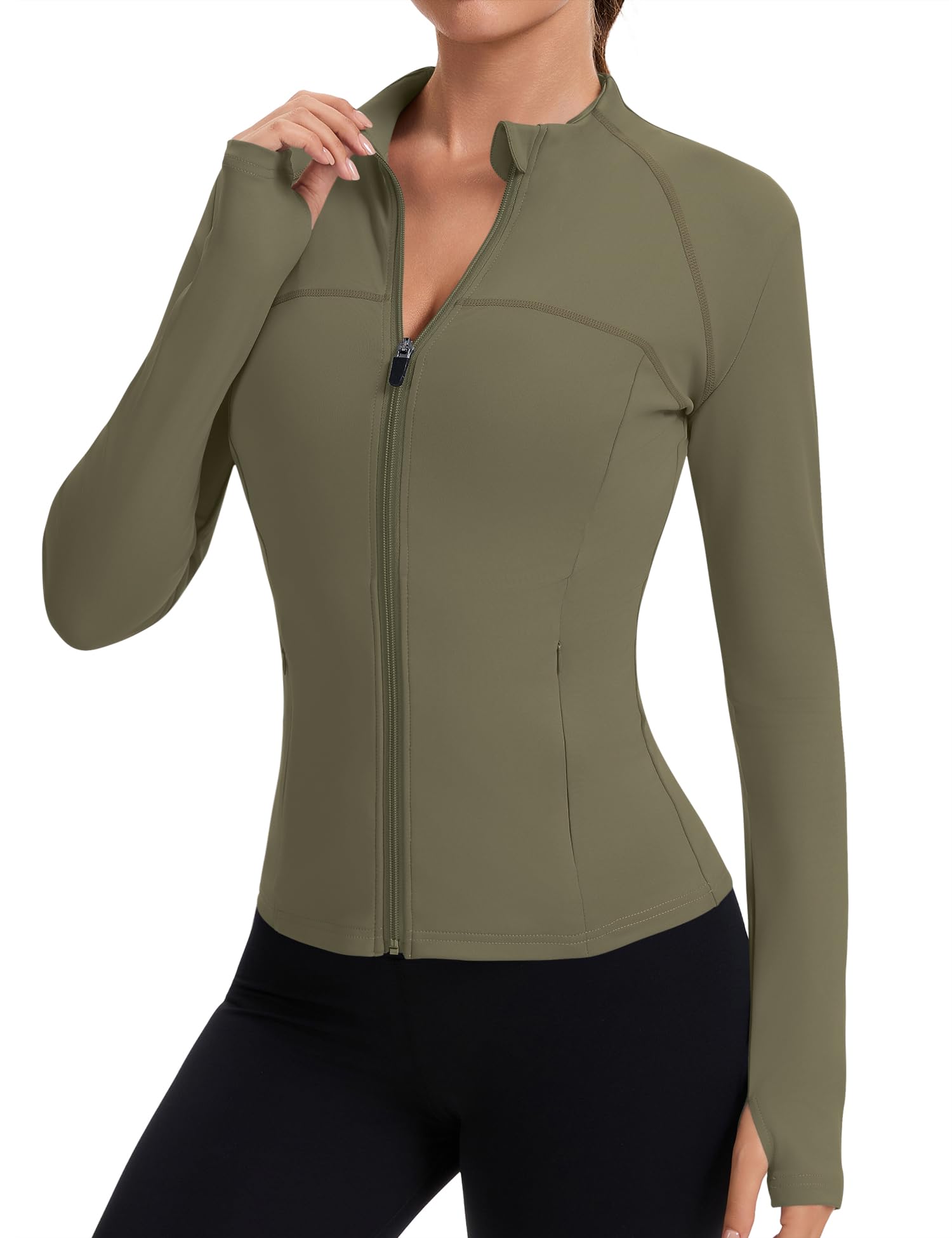 Rapbin Women’s Slim-Fit Full-Zip Workout Jacket with Thumb Holes