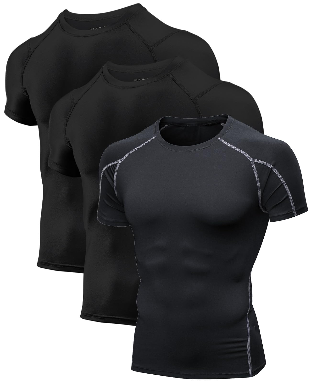Niksa Men's Compression Shirts 3/5 Pack,Short Sleeve Athletic Compression Tops Cool Dry Workout T Shirt